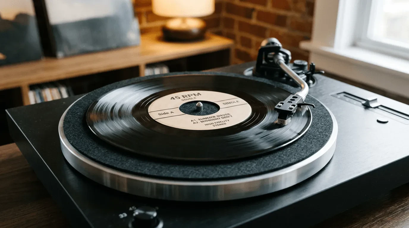 Скорость винилового проигрывателя: 45 оборотов в минуту