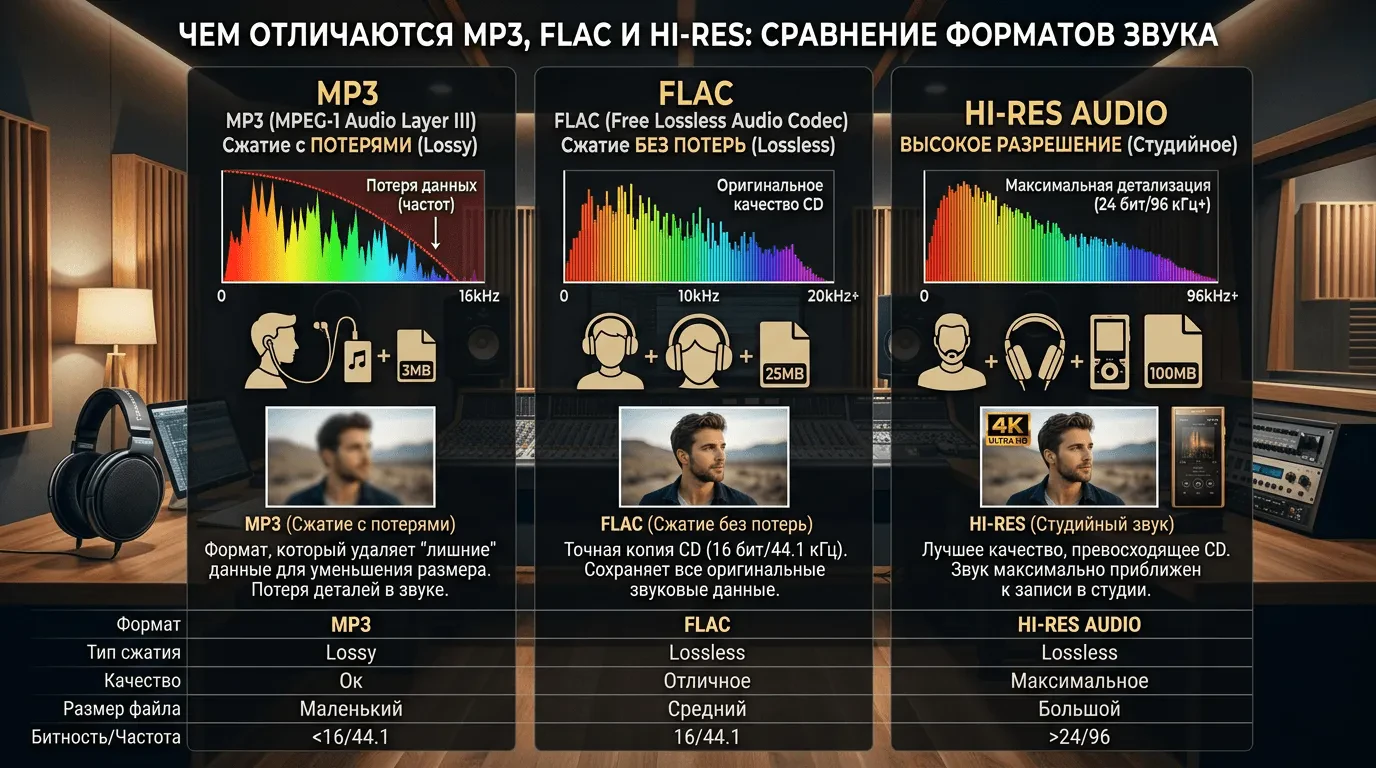 Чем отличаются MP3, FLAC и Hi-Res: сравнение форматов звука
