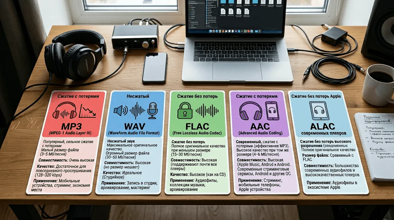 Аудио форматы MP3, WAV, FLAC, AAC, ALAC: чем отличаются и какой выбрать