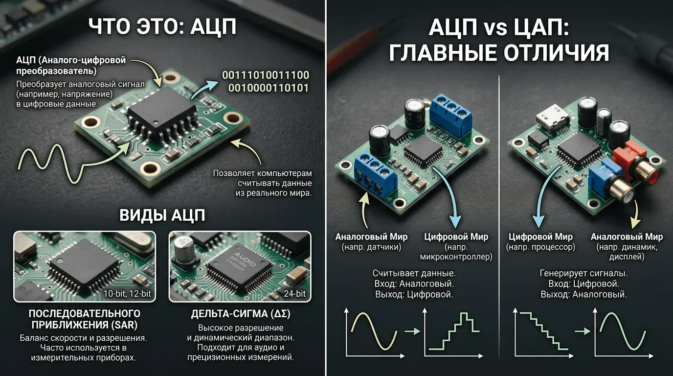 АЦП: что это, виды и чем отличается от ЦАП