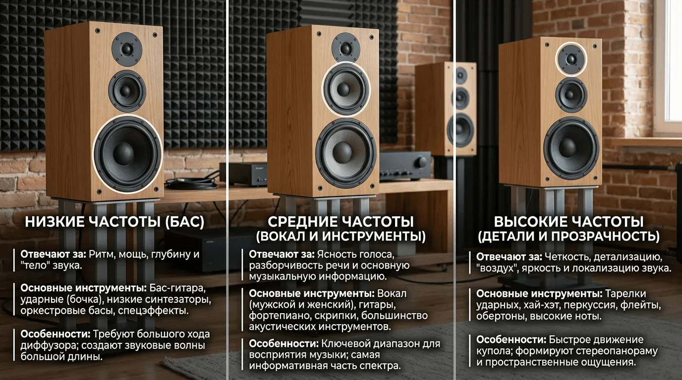 Низкие, средние и высокие частоты колонок: за что отвечает каждый участок