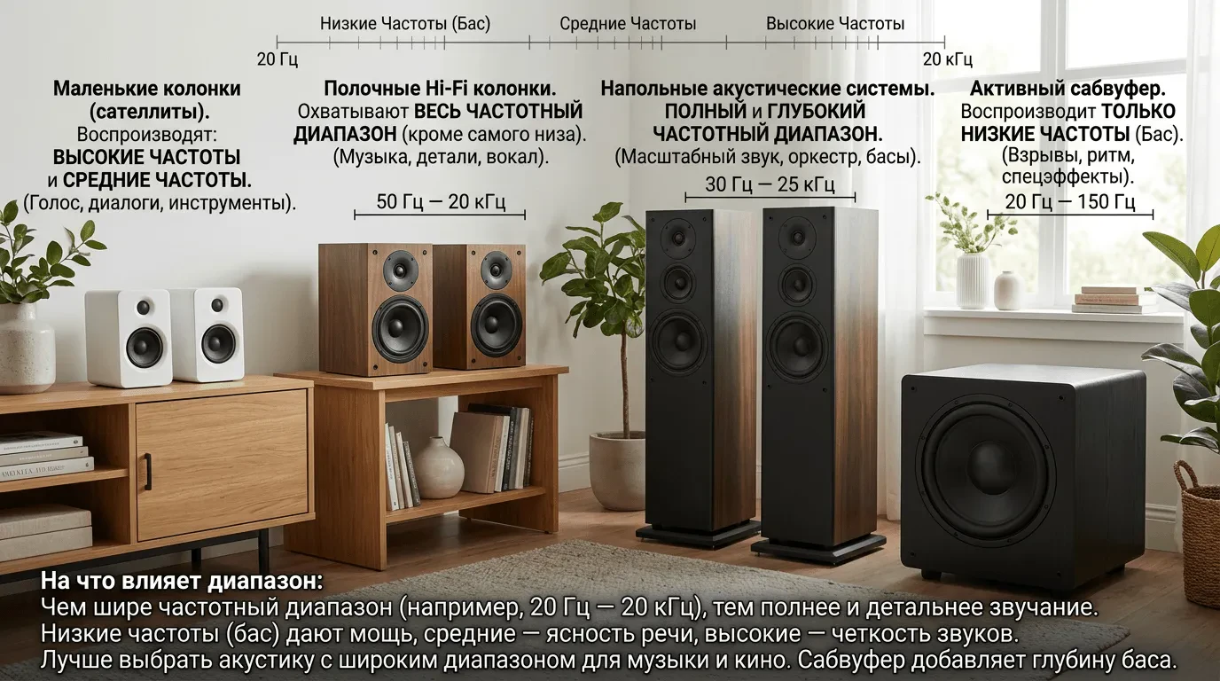 На что влияет частотный диапазон колонок, какой лучше выбрать