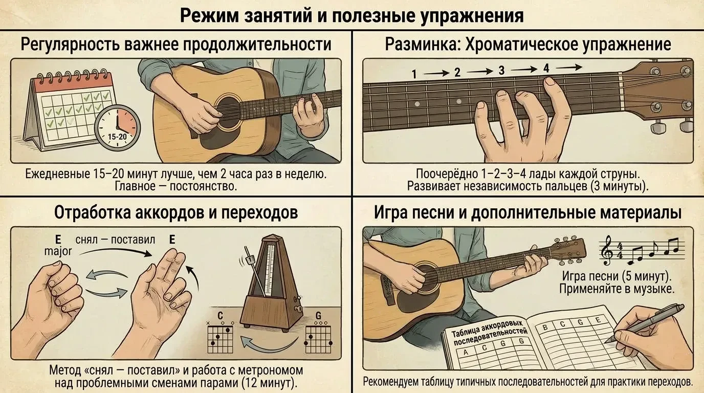 Режим занятий и полезные упражнения