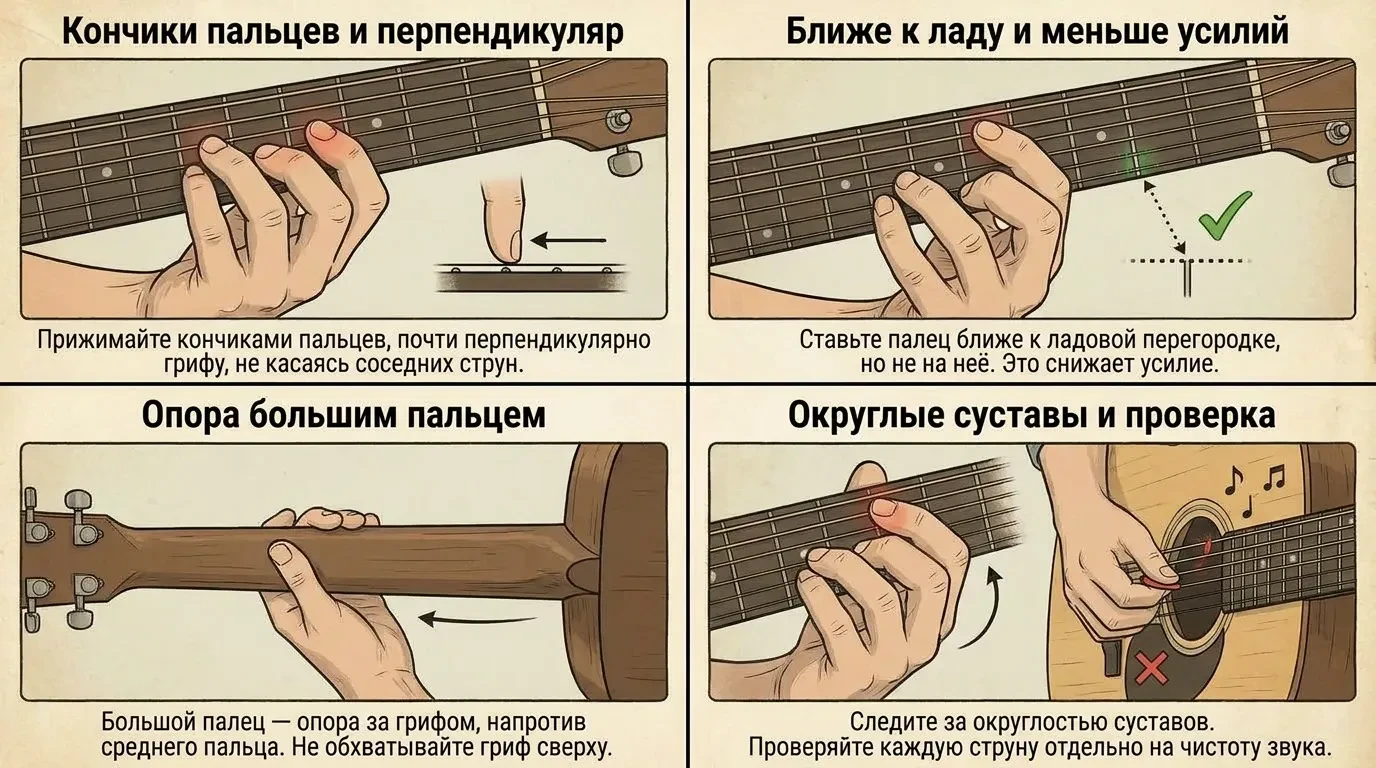 Правильная постановка пальцев при игре на гитаре
