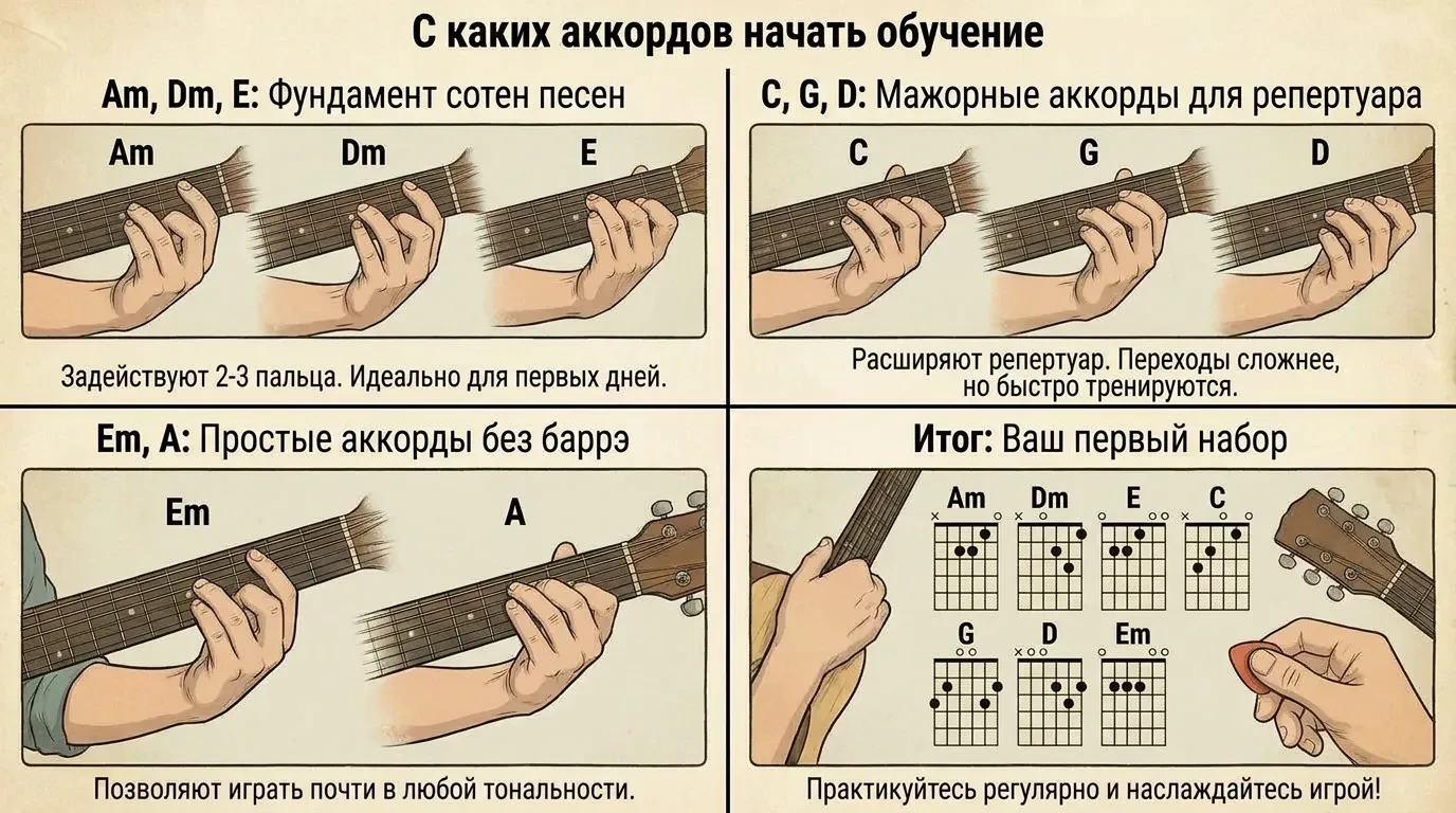 С каких аккордов начать обучение игре на гитаре