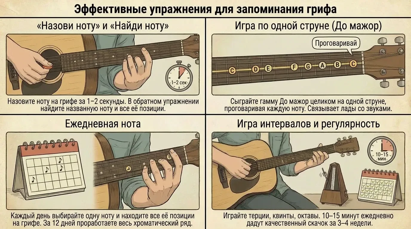 Эффективные упражнения для запоминания нот на грифе гитары