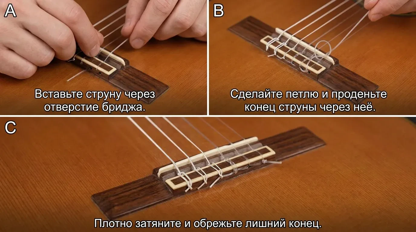 Как завязать струны на классической гитаре