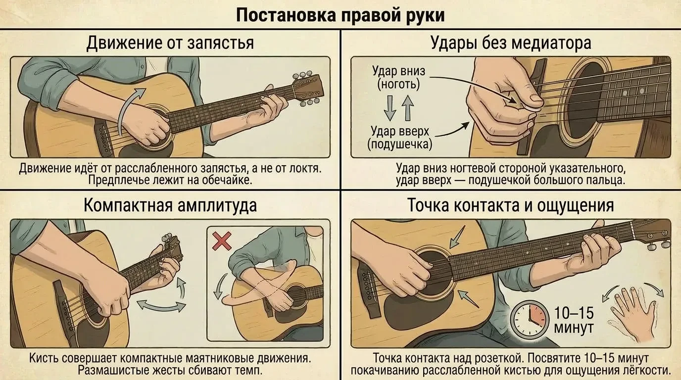 Постановка правой руки при игре боем на гитаре