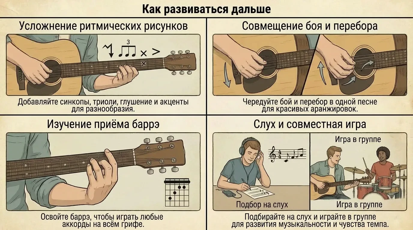Как развиваться дальше в игре боем на гитаре