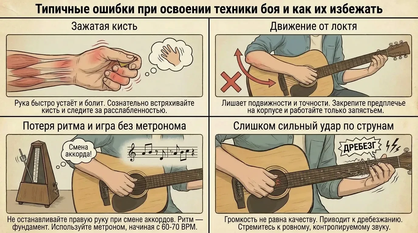 Типичные ошибки при игре гитарным боем и как их избежать