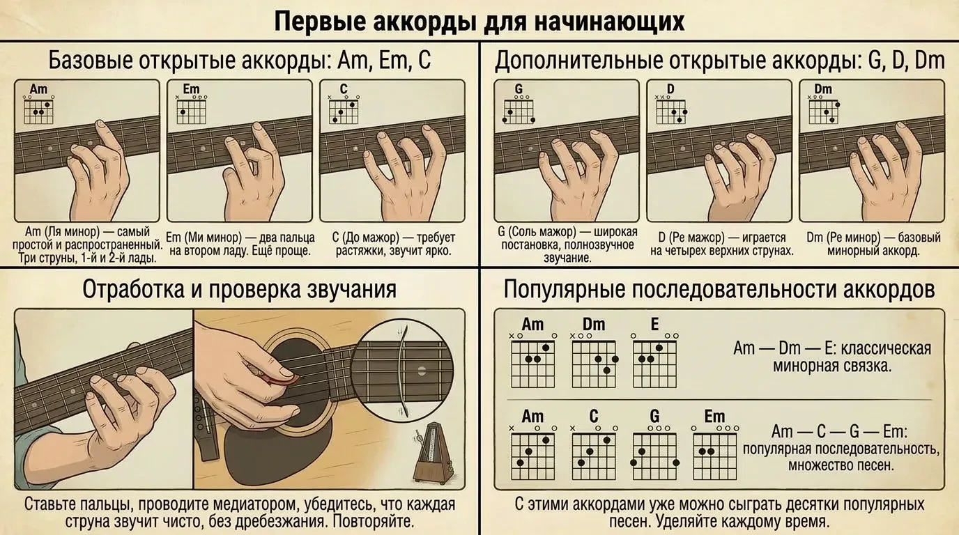 Первые аккорды для начинающих гитаристов Первые аккорды для начинающих гитаристов