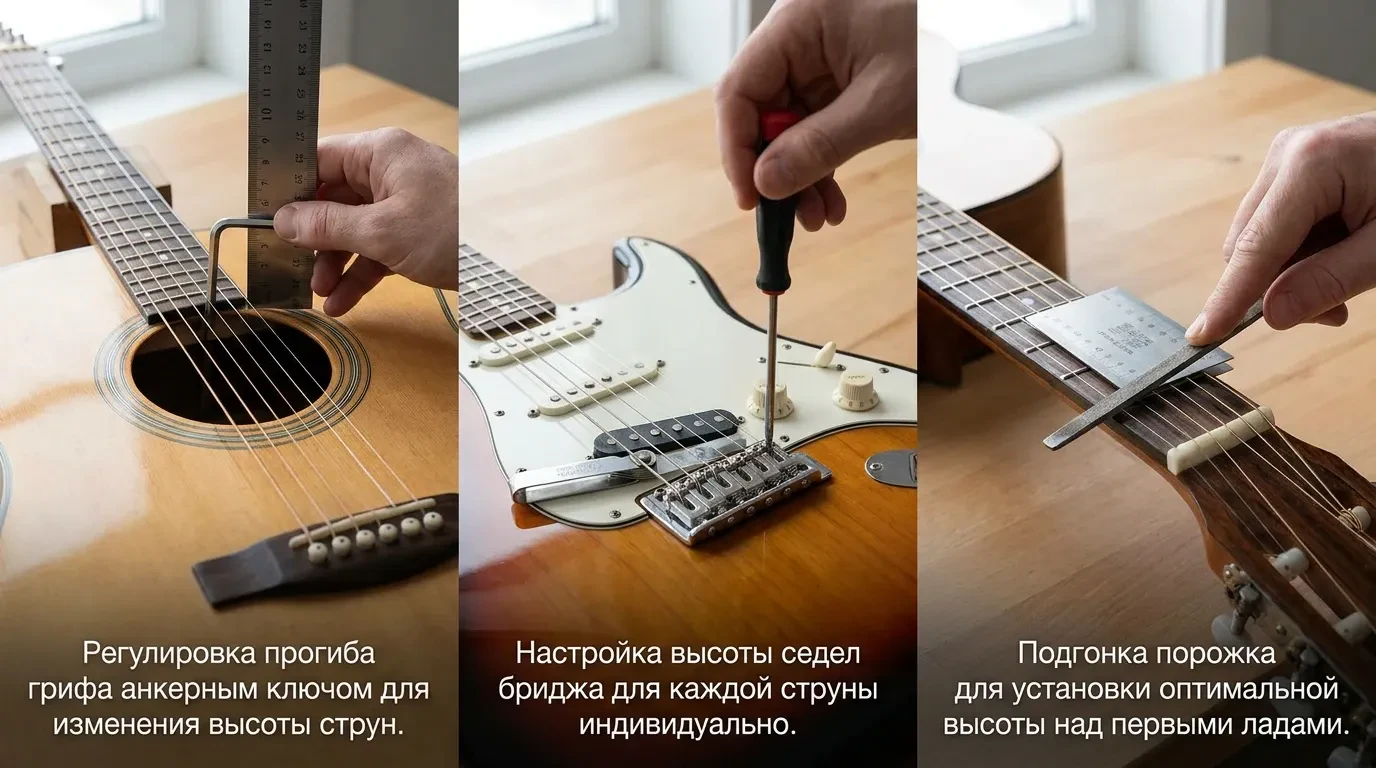 Как настроить высоту струн на гитаре