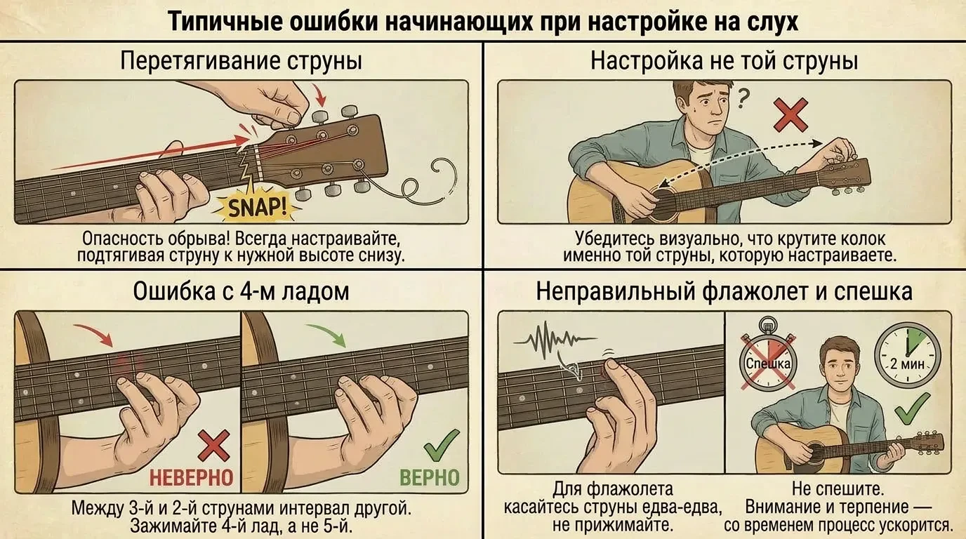 Типичные ошибки начинающих при настройке гитары