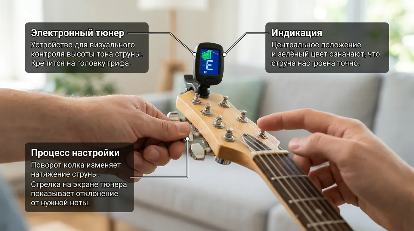 Как настроить гитару по тюнеру Как настроить гитару по тюнеру