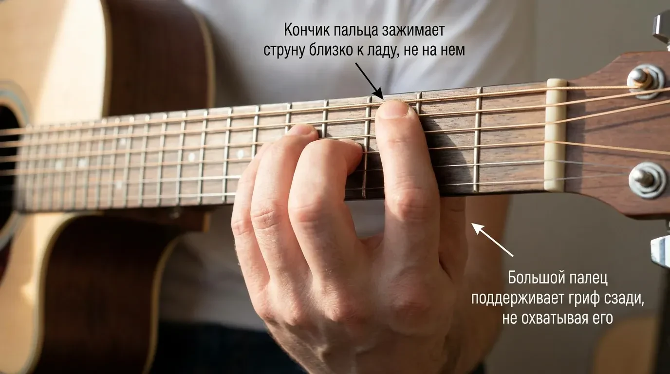 Как правильно ставить пальцы на лады гитары