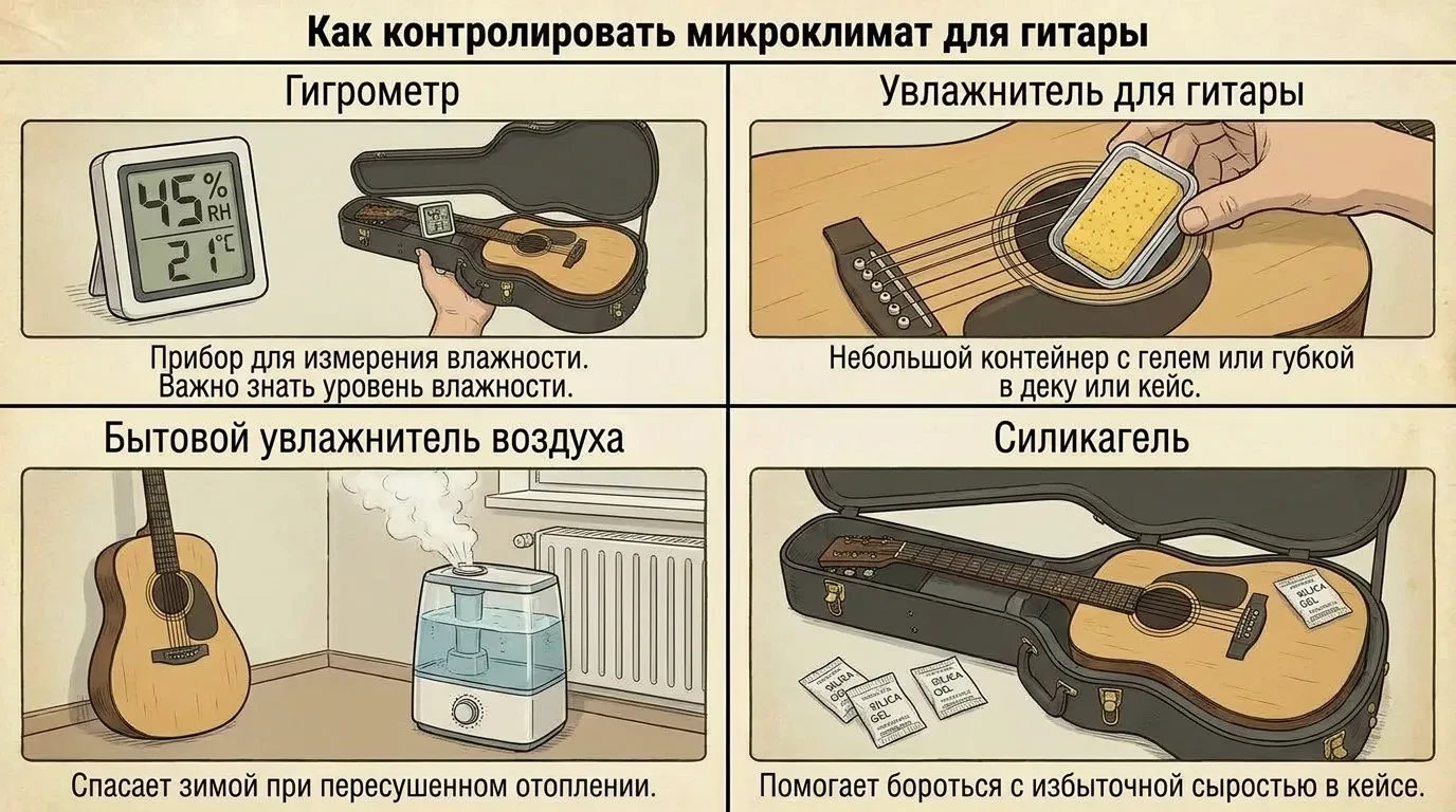 Как контролировать микроклимат при хранении гитары дома