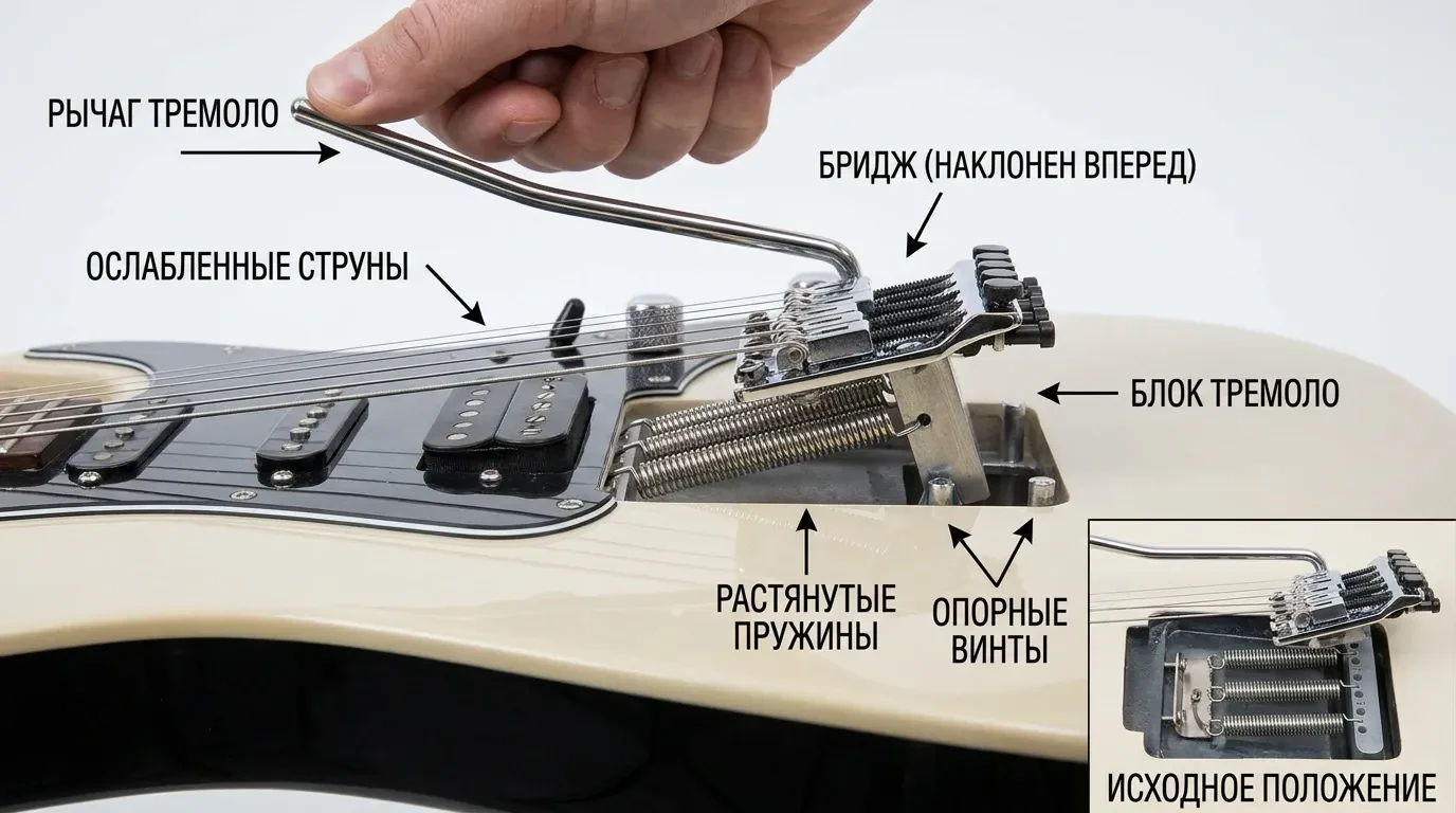 Как работает тремоло система для гитары