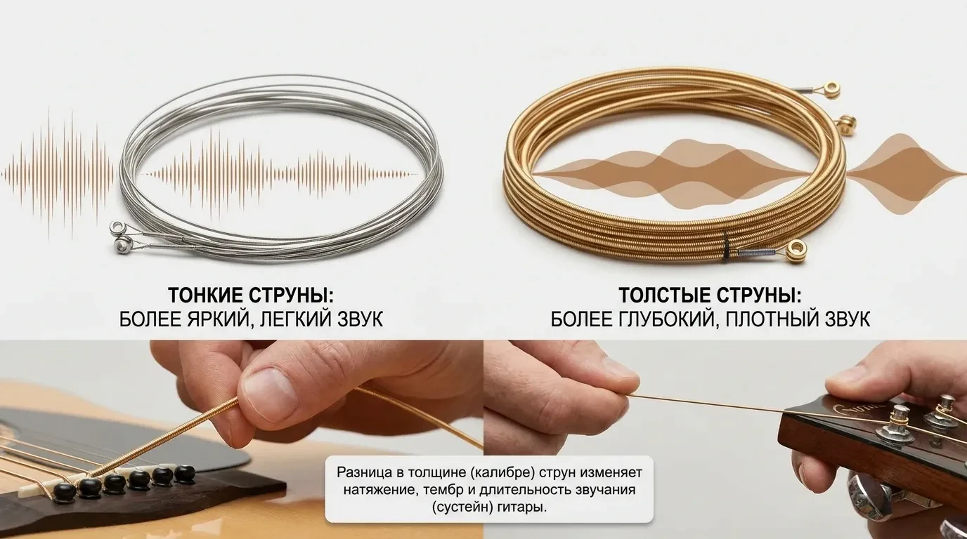 Как толщина струн для гитары влияет на звук
