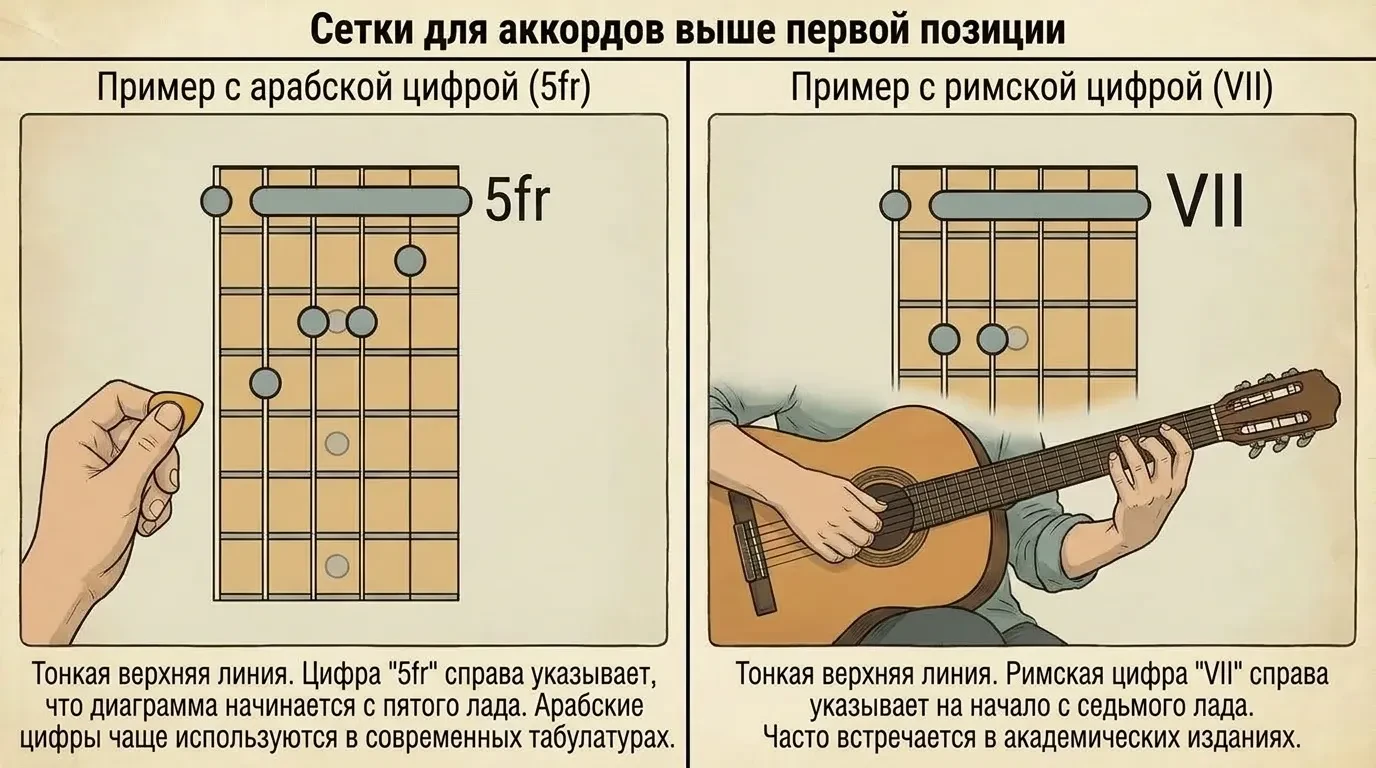Сетки для аккордов выше первой позиции