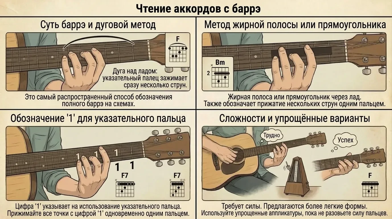 Чтение аккордов с баррэ