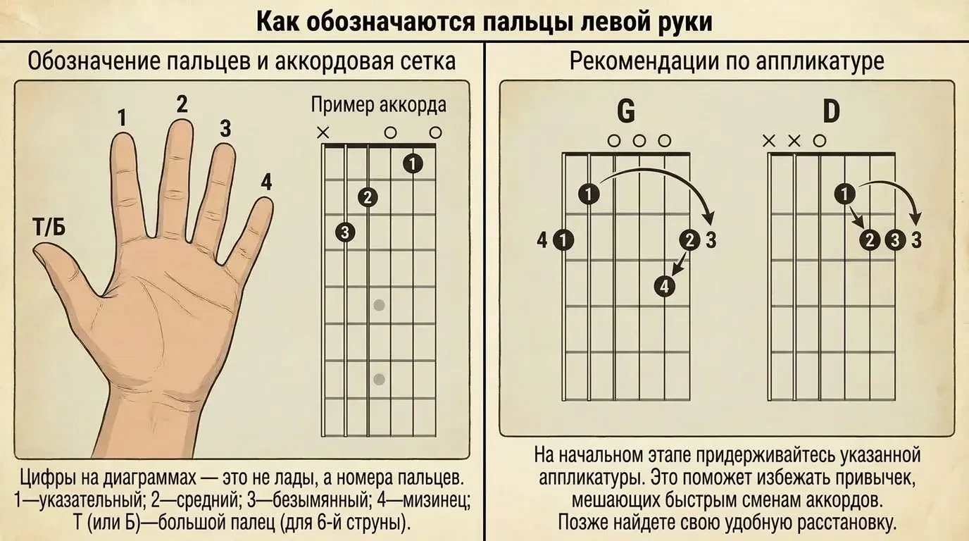 Как обозначаются пальцы левой руки