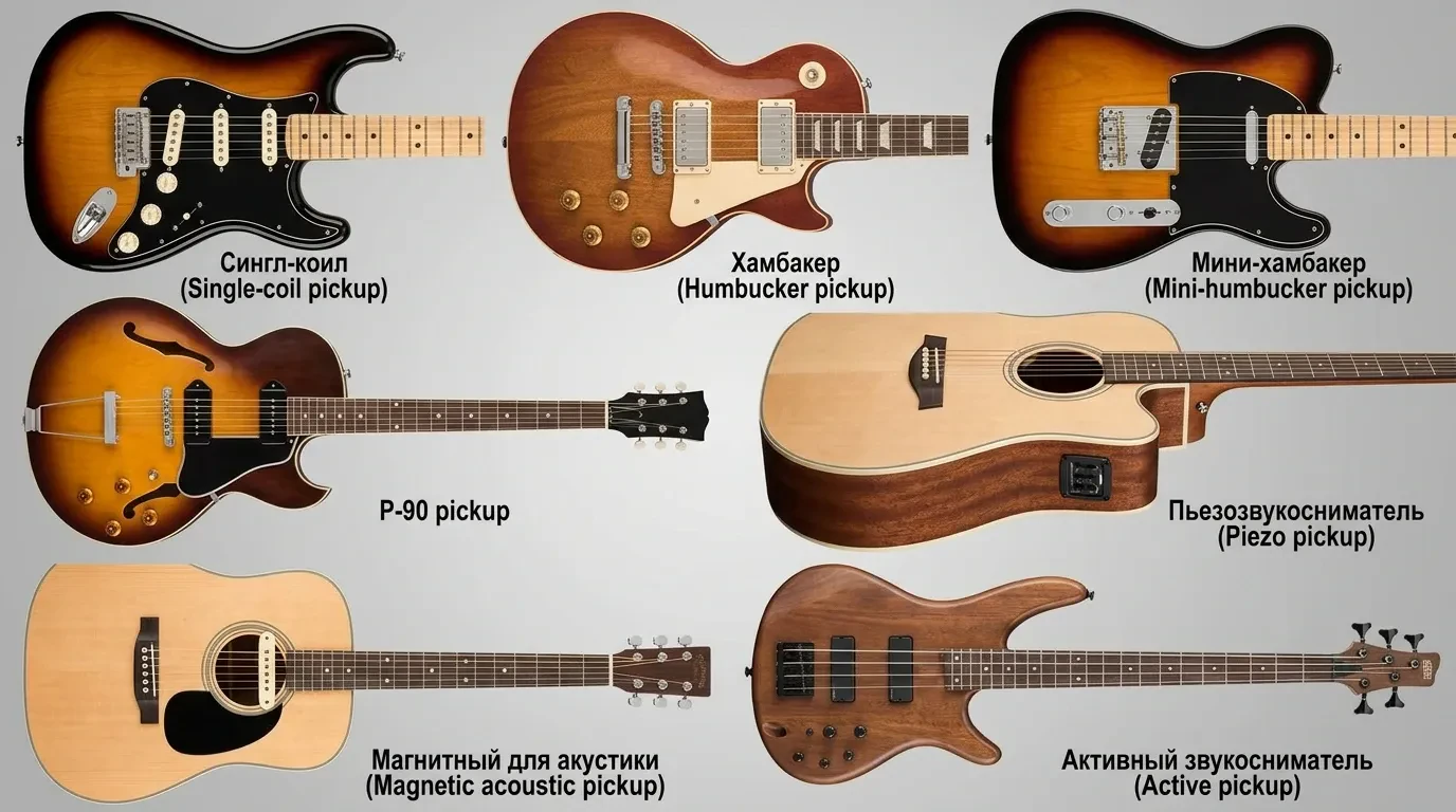 Какие бывают звукосниматели для гитары Какие бывают звукосниматели для гитары