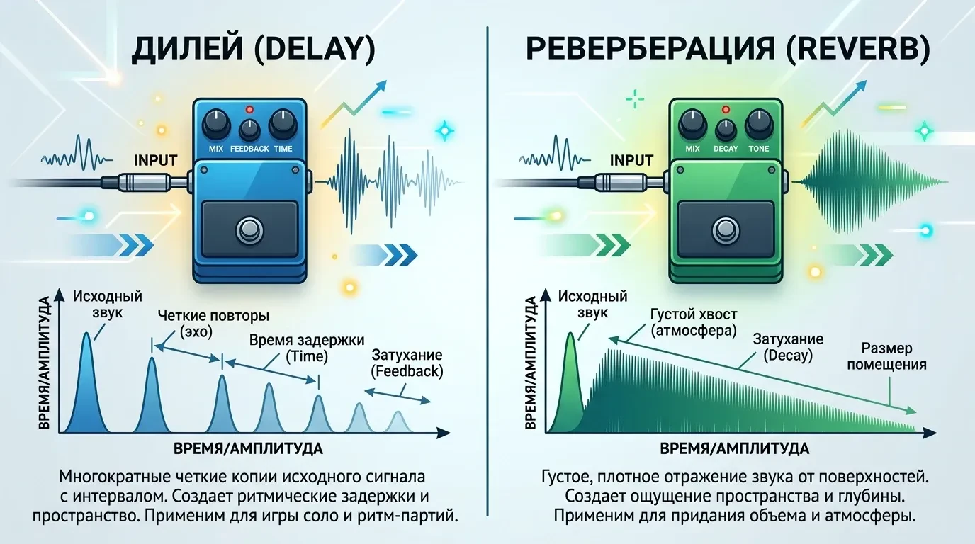 Педали эффектов Delay и Reverb
