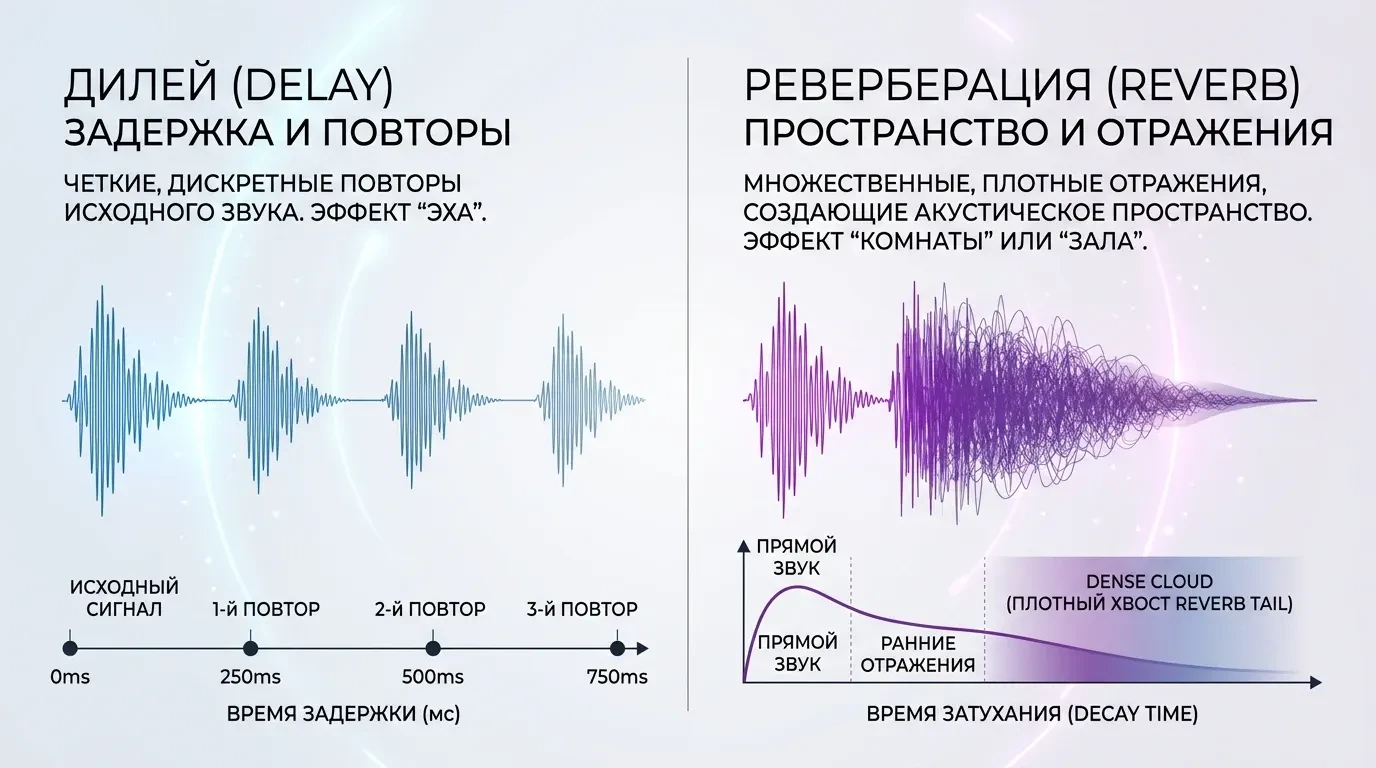 Отличие дилея от реверберации