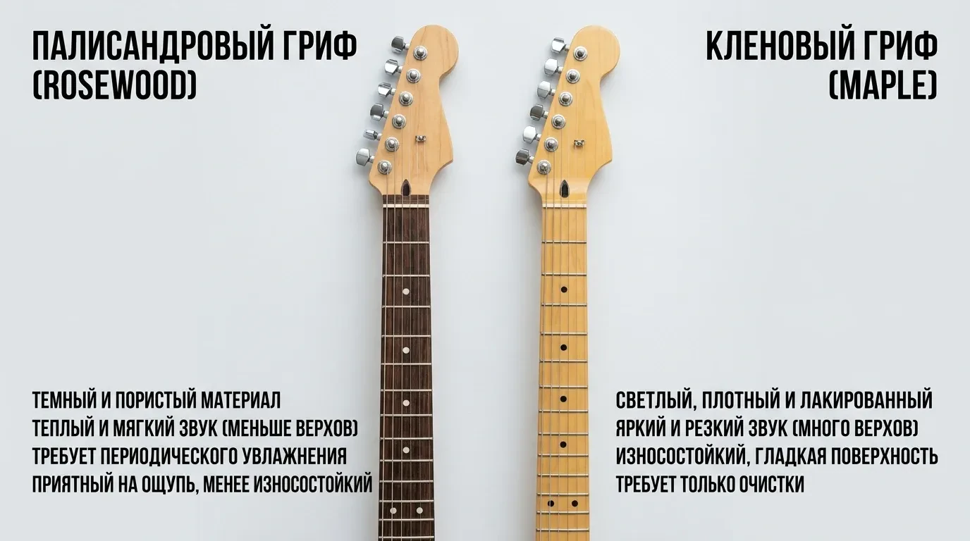 Отличие палисандровой накладки от кленовой
