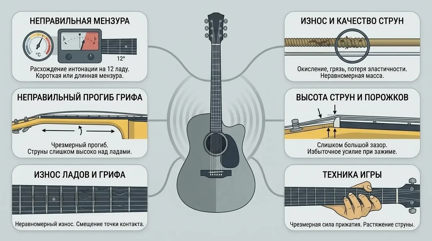 Почему гитара не строит по ладам Почему гитара не строит по ладам