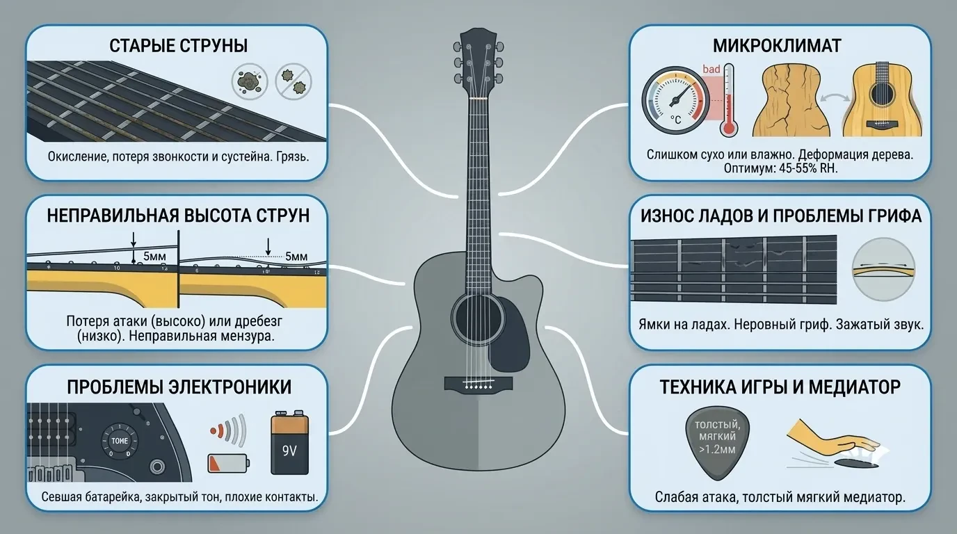 Почему гитара тихо звучит Почему гитара тихо звучит