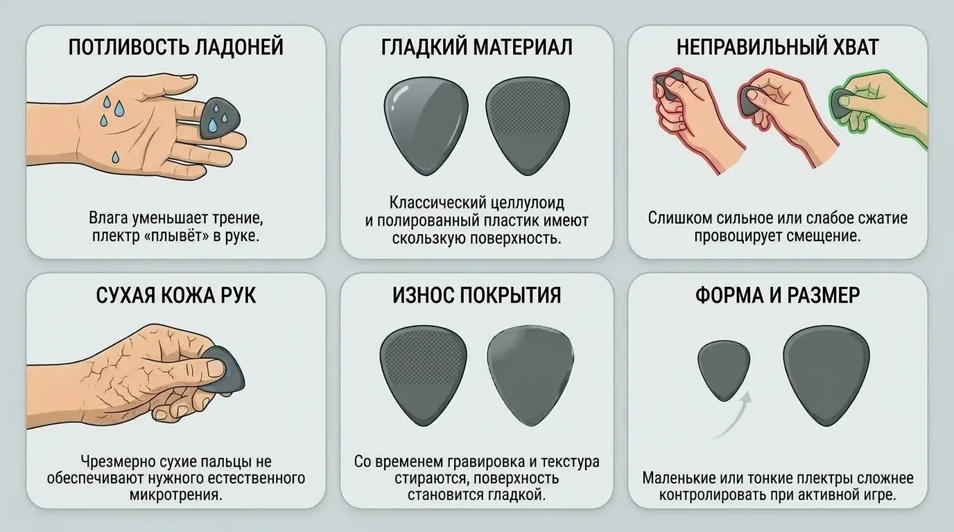 Почему медиатор выскальзывает из рук