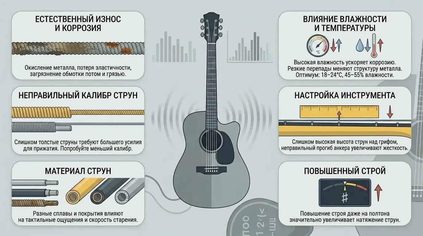Почему струны на гитаре становятся жесткими