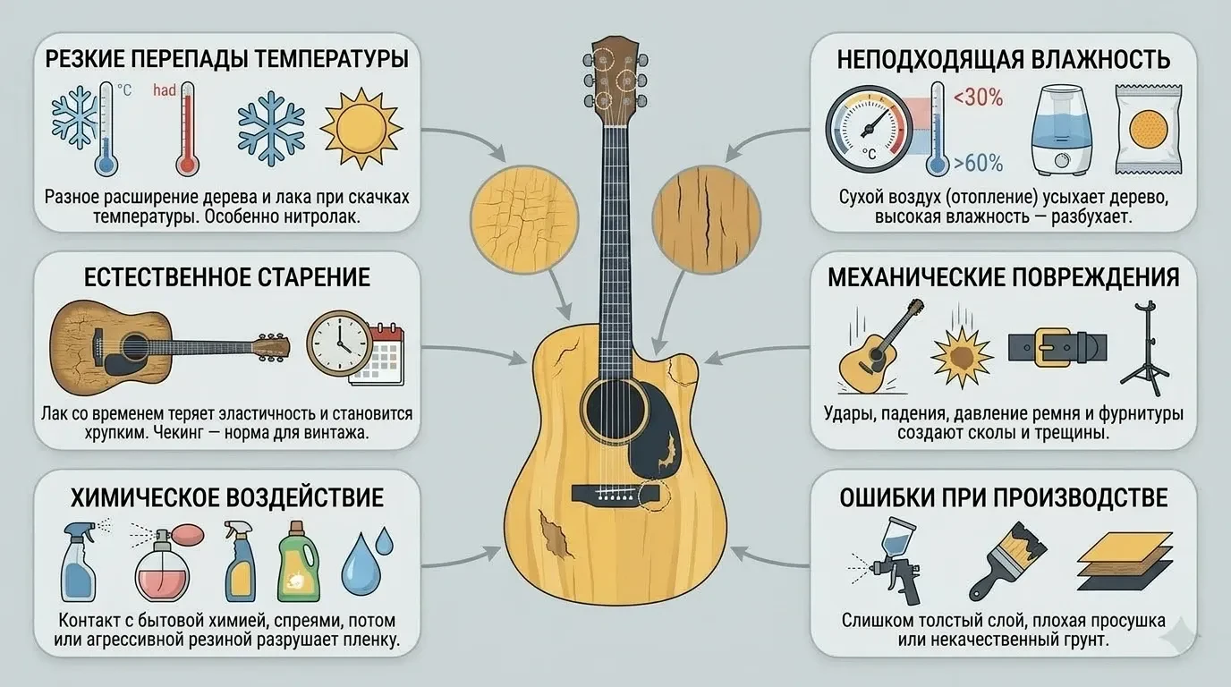 Почему трескается лак на гитаре Почему трескается лак на гитаре