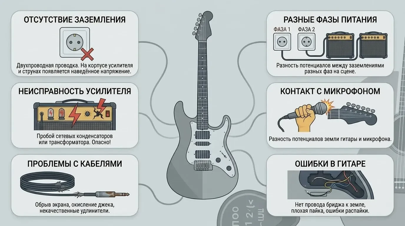 Почему электрогитара бьёт током Почему электрогитара бьёт током