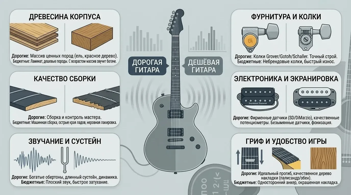 Чем отличается дорогая гитара от дешевой Чем отличается дорогая гитара от дешевой