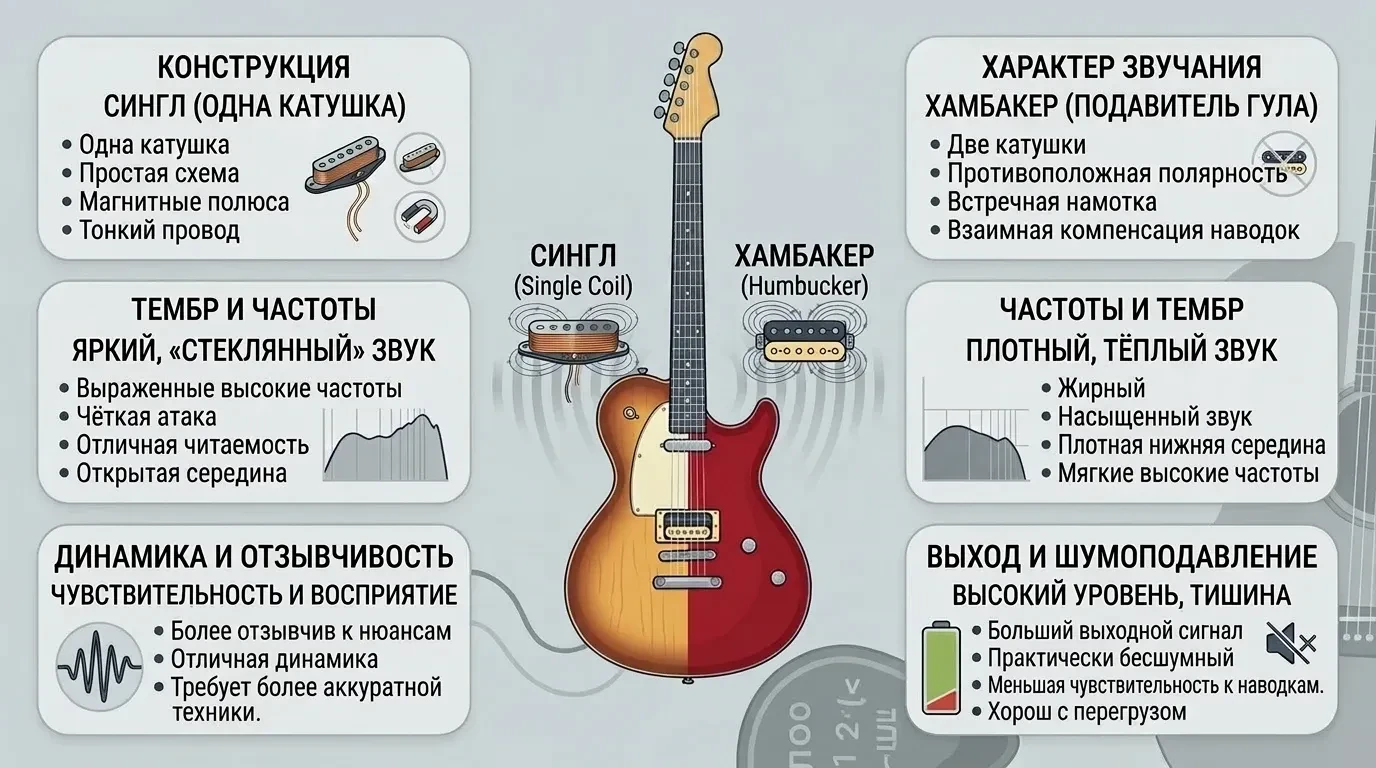 Чем отличается сингл от хамбакера Чем отличается сингл от хамбакера