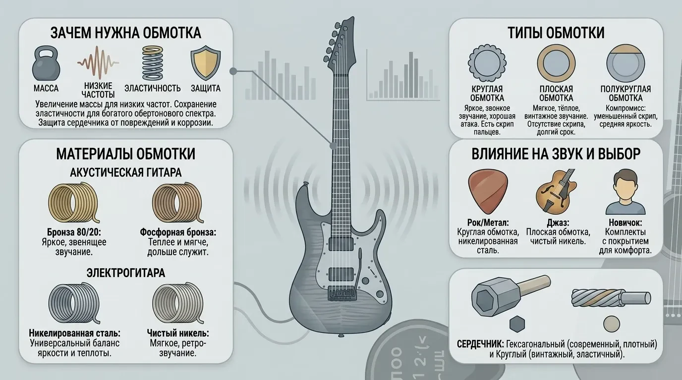 Зачем нужна обмотка на струнах для гитары Зачем нужна обмотка на струнах для гитары