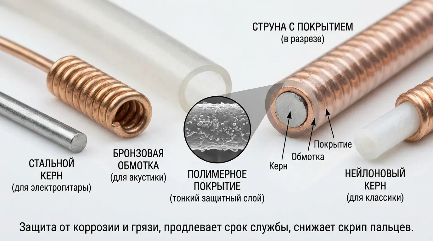 Из чего сделаны гитарные струны с покрытием Из чего сделаны гитарные струны с покрытием