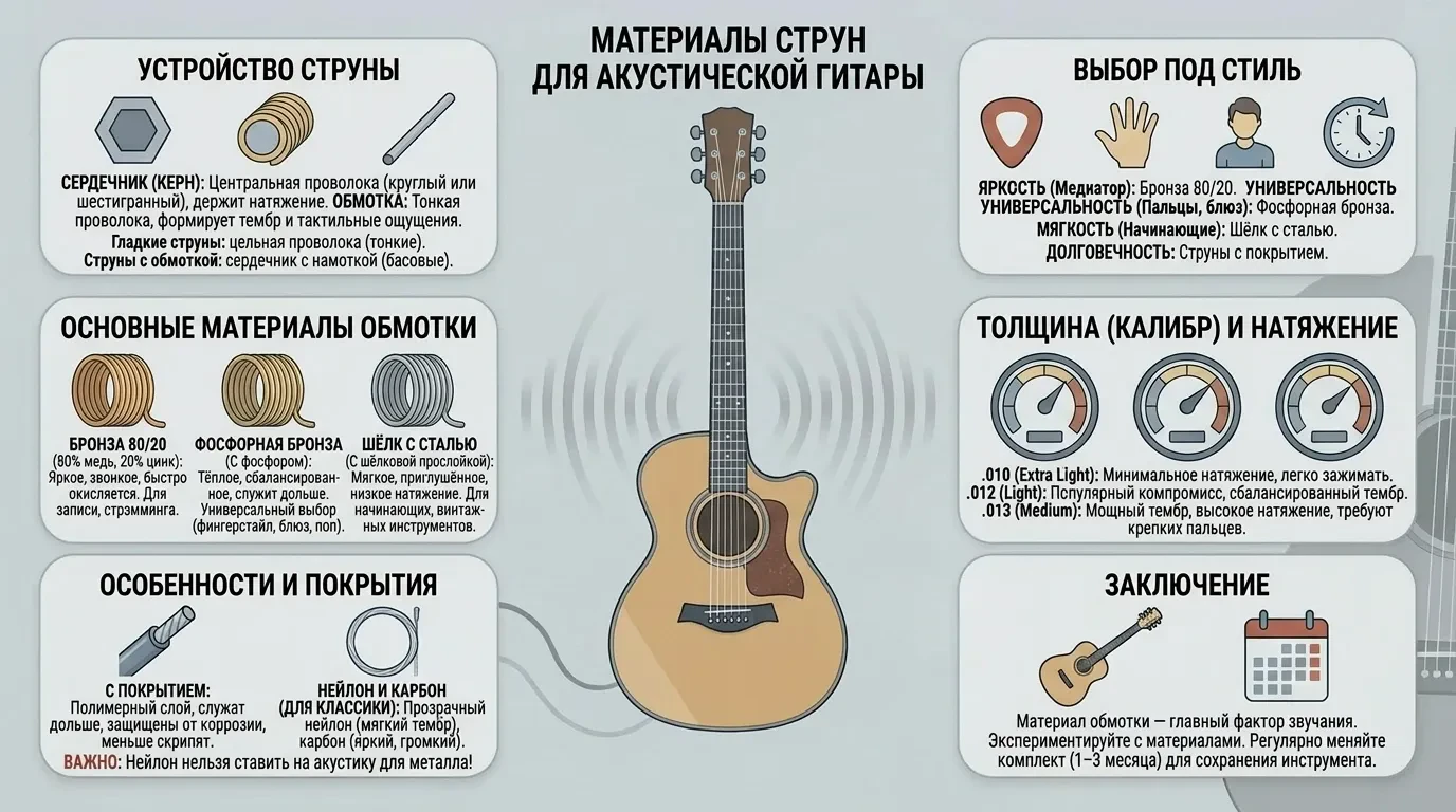 Из чего сделаны струны для акустической гитары Из чего сделаны струны для акустической гитары