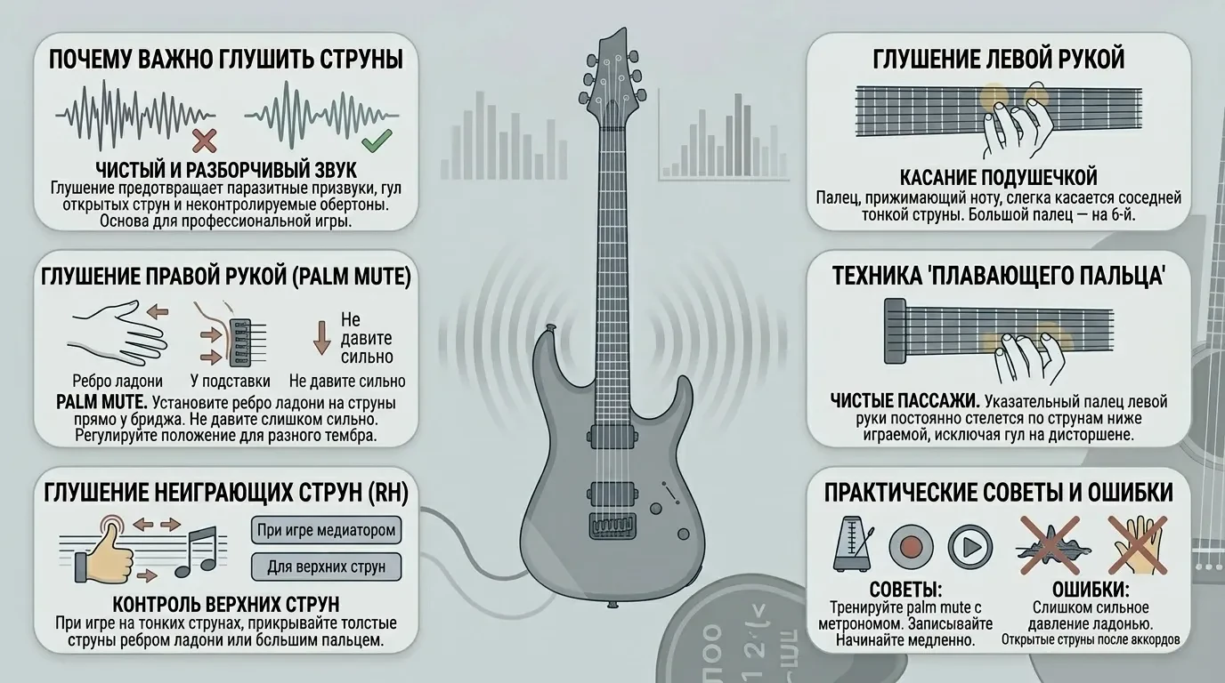 Как глушить струны на гитаре