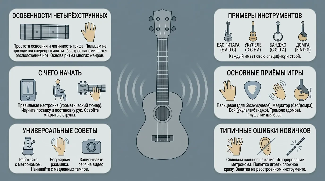 Как играть на 4 струнах Как играть на 4 струнах