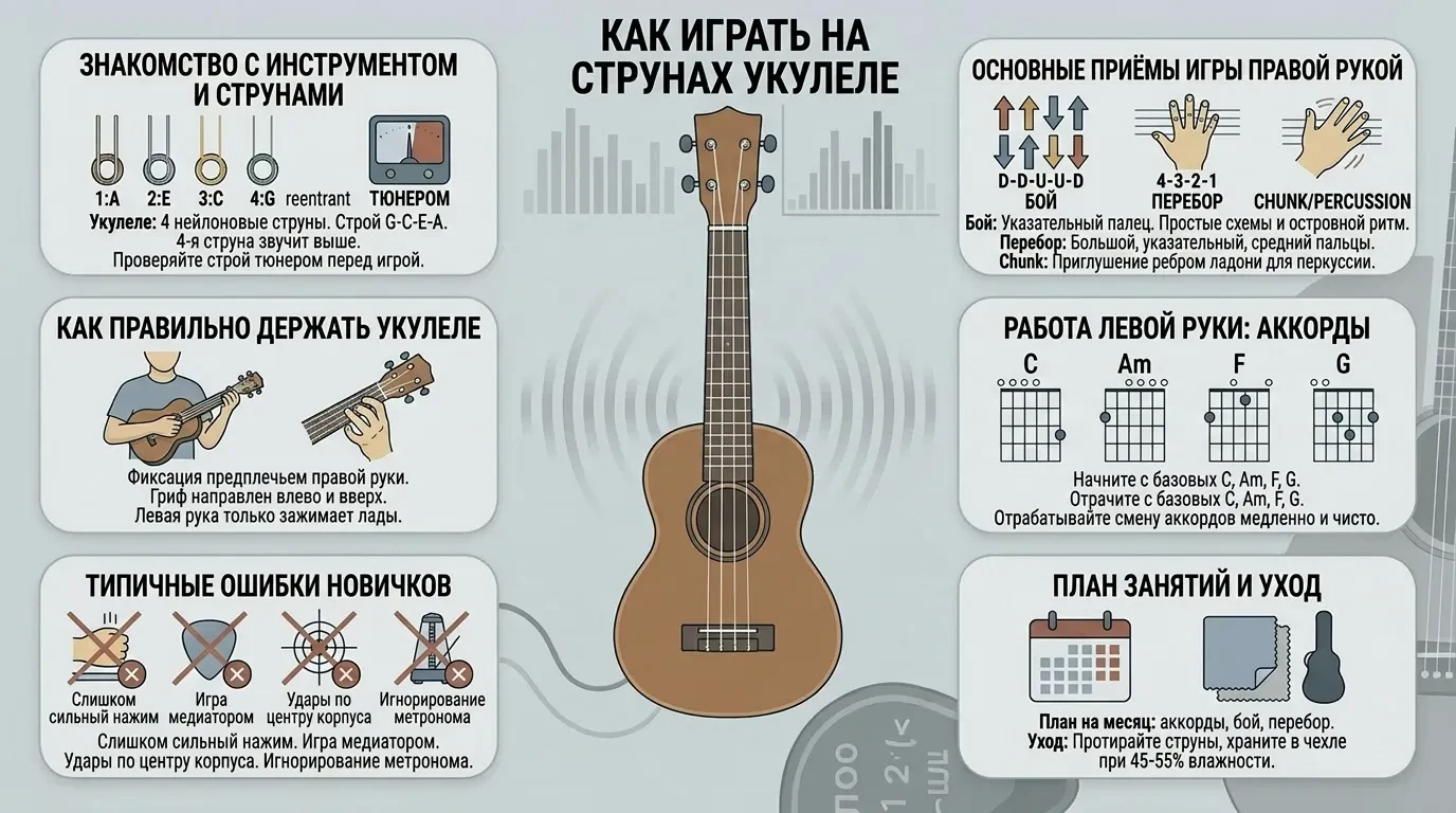 Как играть на струнах укулеле