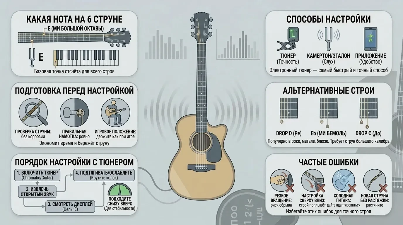 Как настраивать 6 струну на гитаре Как настраивать 6 струну на гитаре