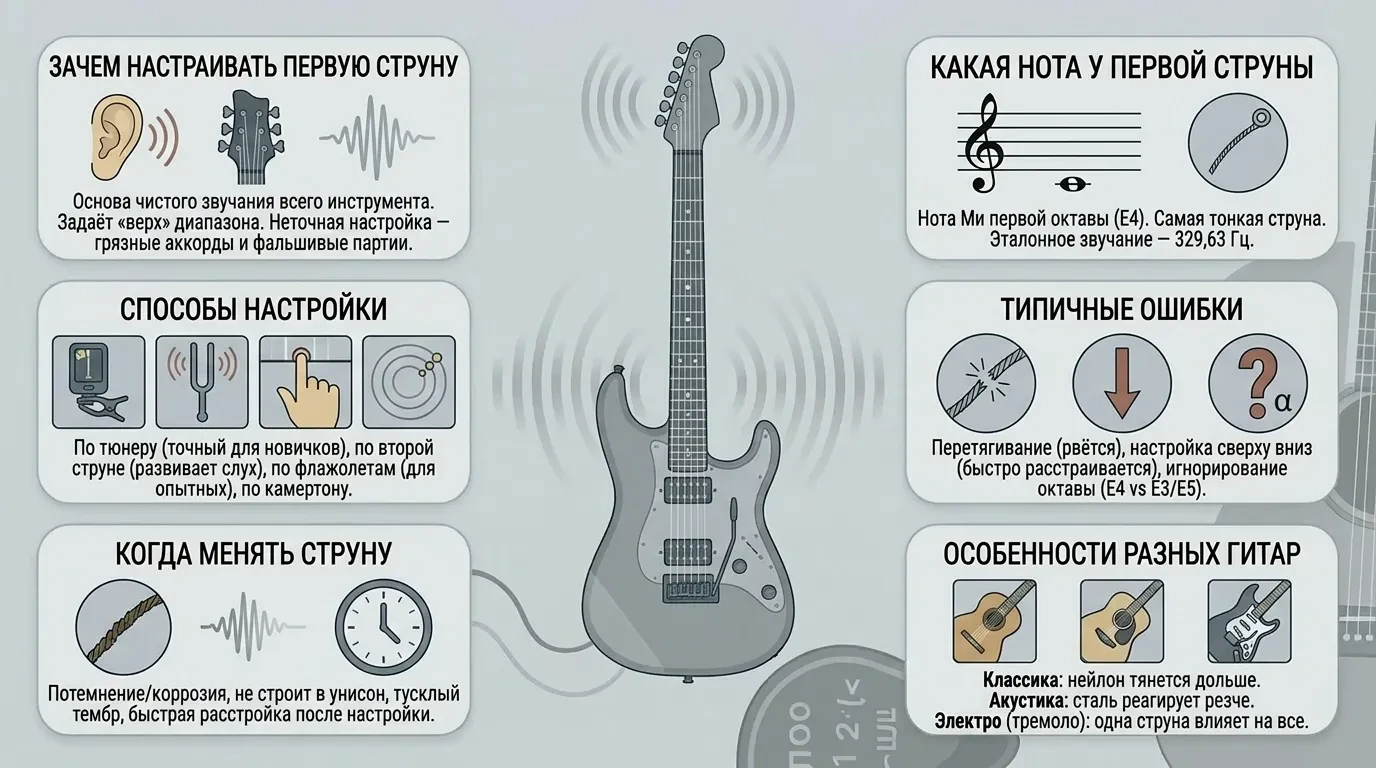 Как настраивать первую струну на гитаре Как настраивать первую струну на гитаре