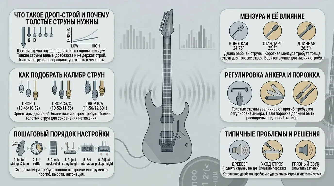 Как настроить гитару в дроп с толстыми струнами