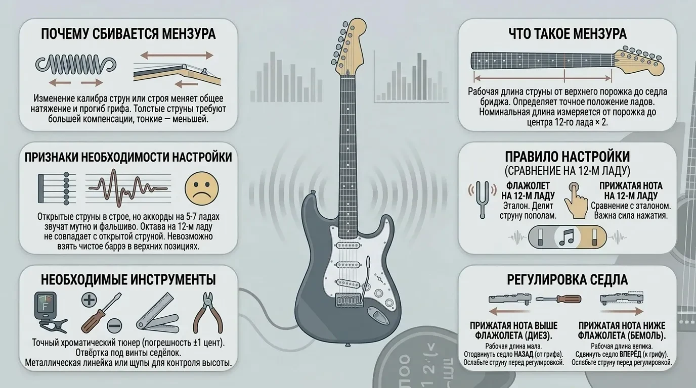 Как настроить мензуру под новые струны гитары