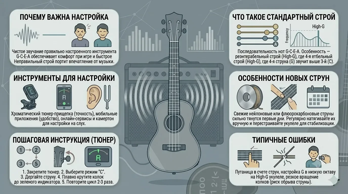 Как настроить укулеле со стандартным строем Как настроить укулеле со стандартным строем