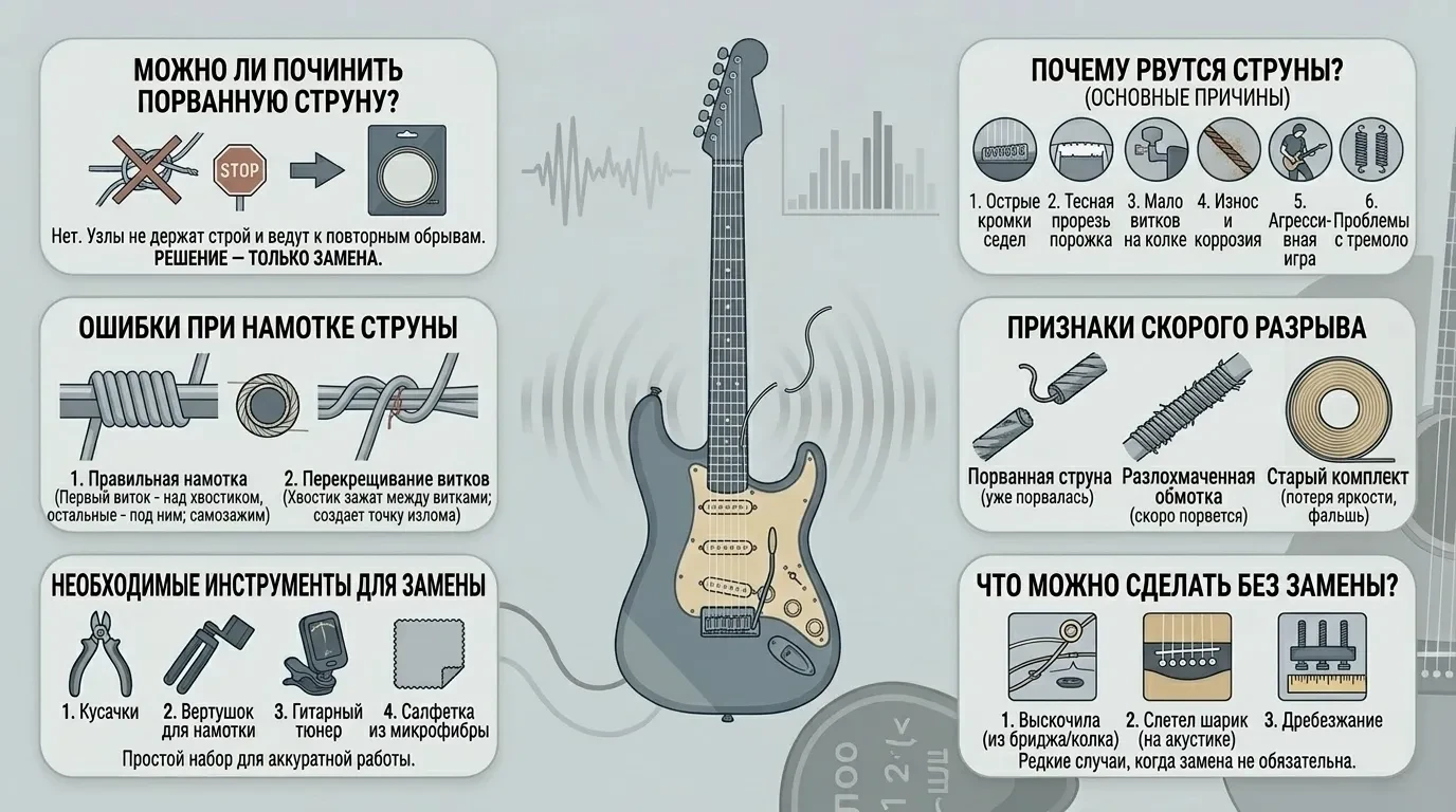 Как починить струну на гитаре Как починить струну на гитаре