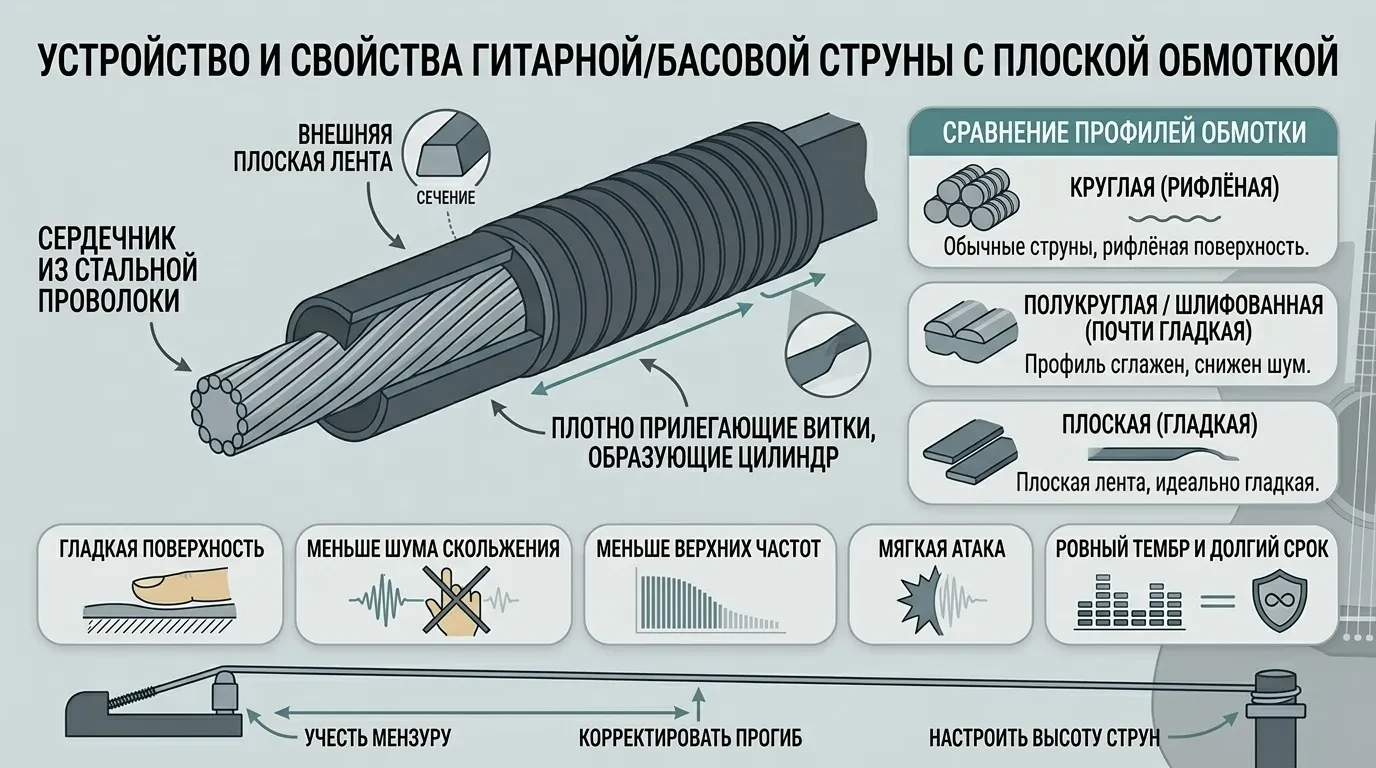 Как устроены гитарные струны с плоской обмоткой Как устроены гитарные струны с плоской обмоткой